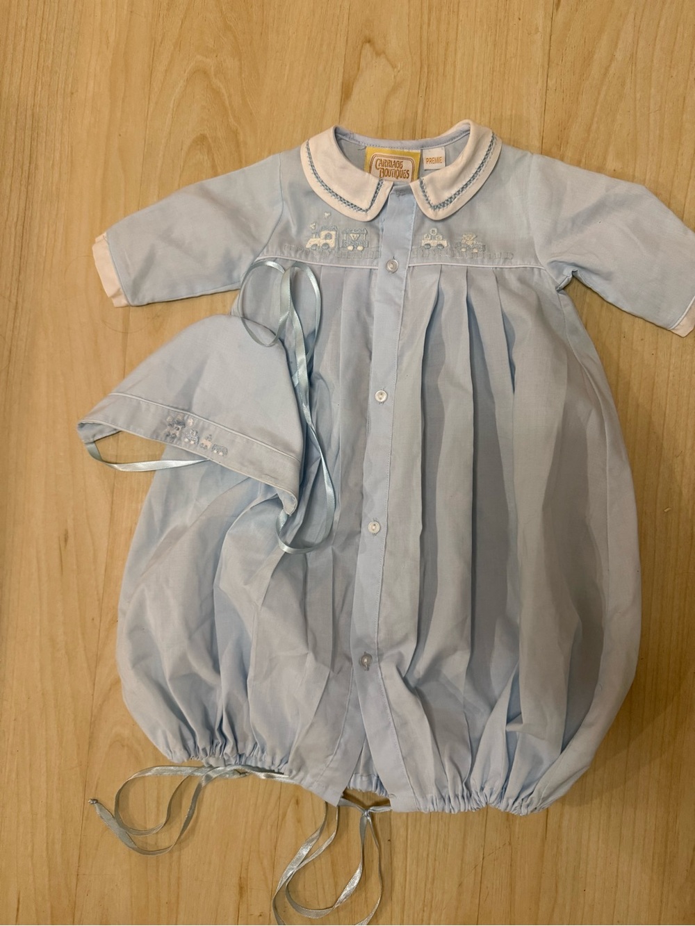 Carriage Boutique Baby Blue Smocked Bubble Sleep Sack with Bonnet